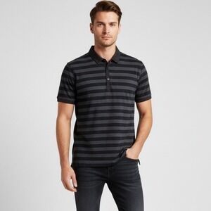Lululemon Polo Shirt Men M Black Cotton Blend Short Sleeve Striped Button Up
